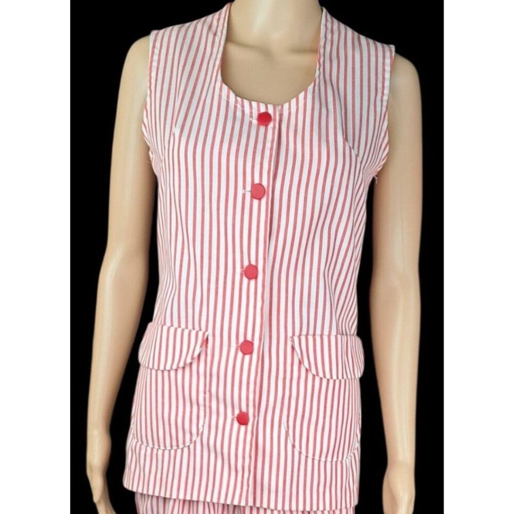 Vintage Candy Striper Uniform 1970s Red White Top Pants Hat 3 Piece Set Imperial - Picture 3 of 16